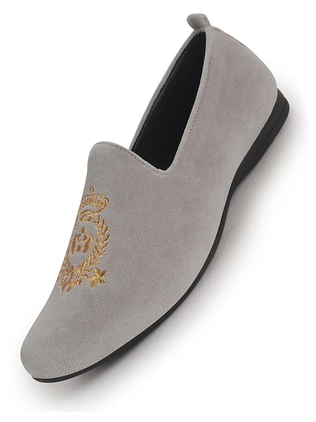 FAUSTO Men Velvet Embroidery Design Ethnic Party Loafer Shoes
