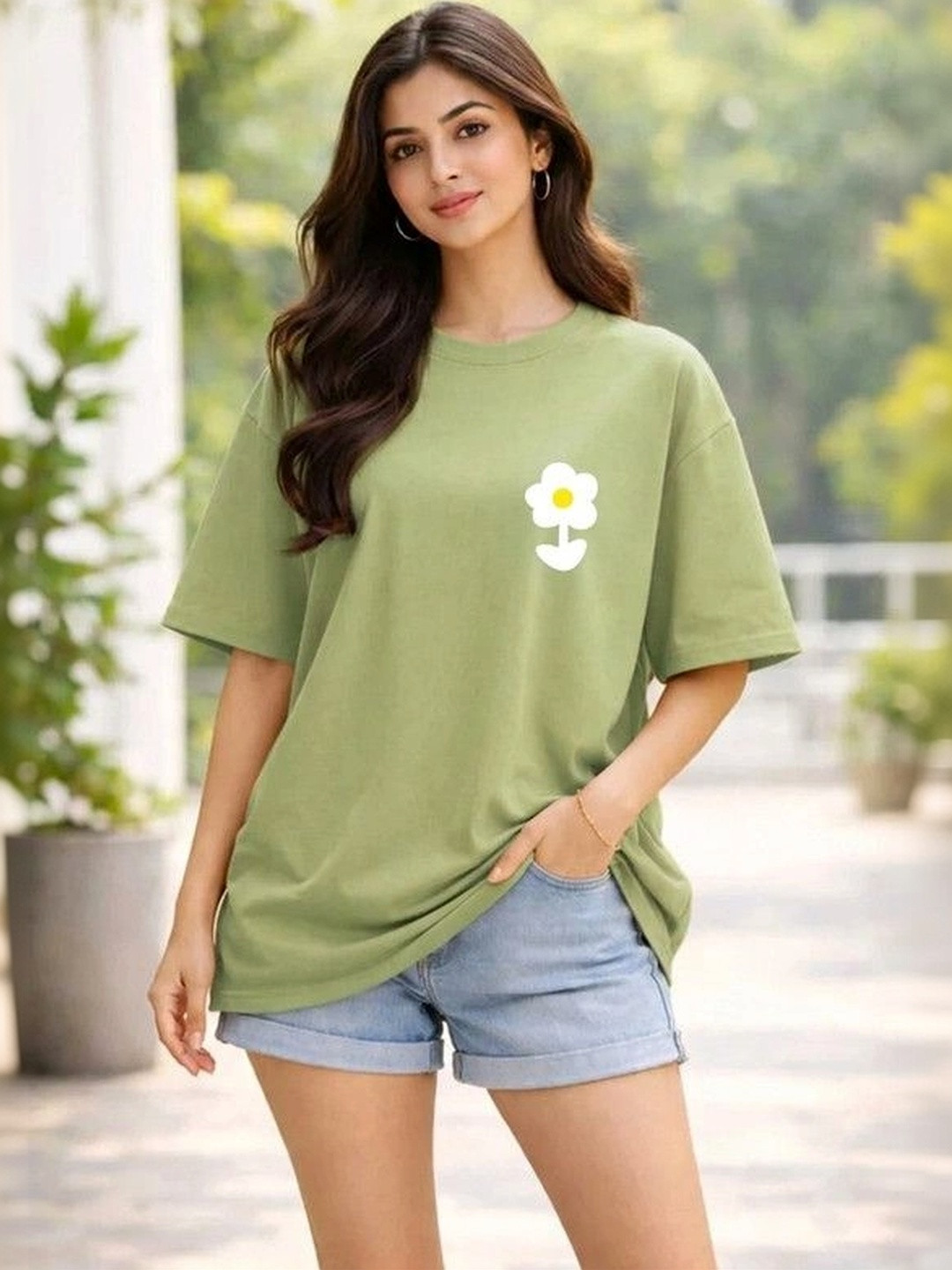 9TUNKI Women Floral Printed Pure Cotton T-shirt