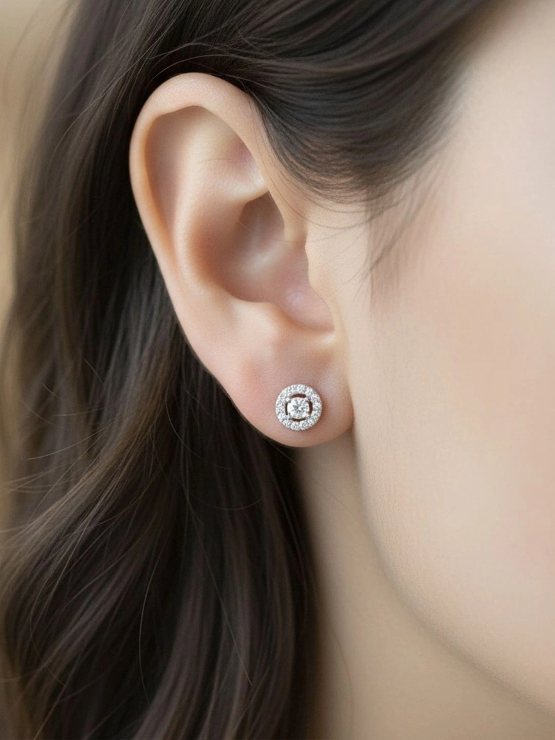 Luxevogue Rhodium Plated 925 Pure Silver Diamond Halo Earrings