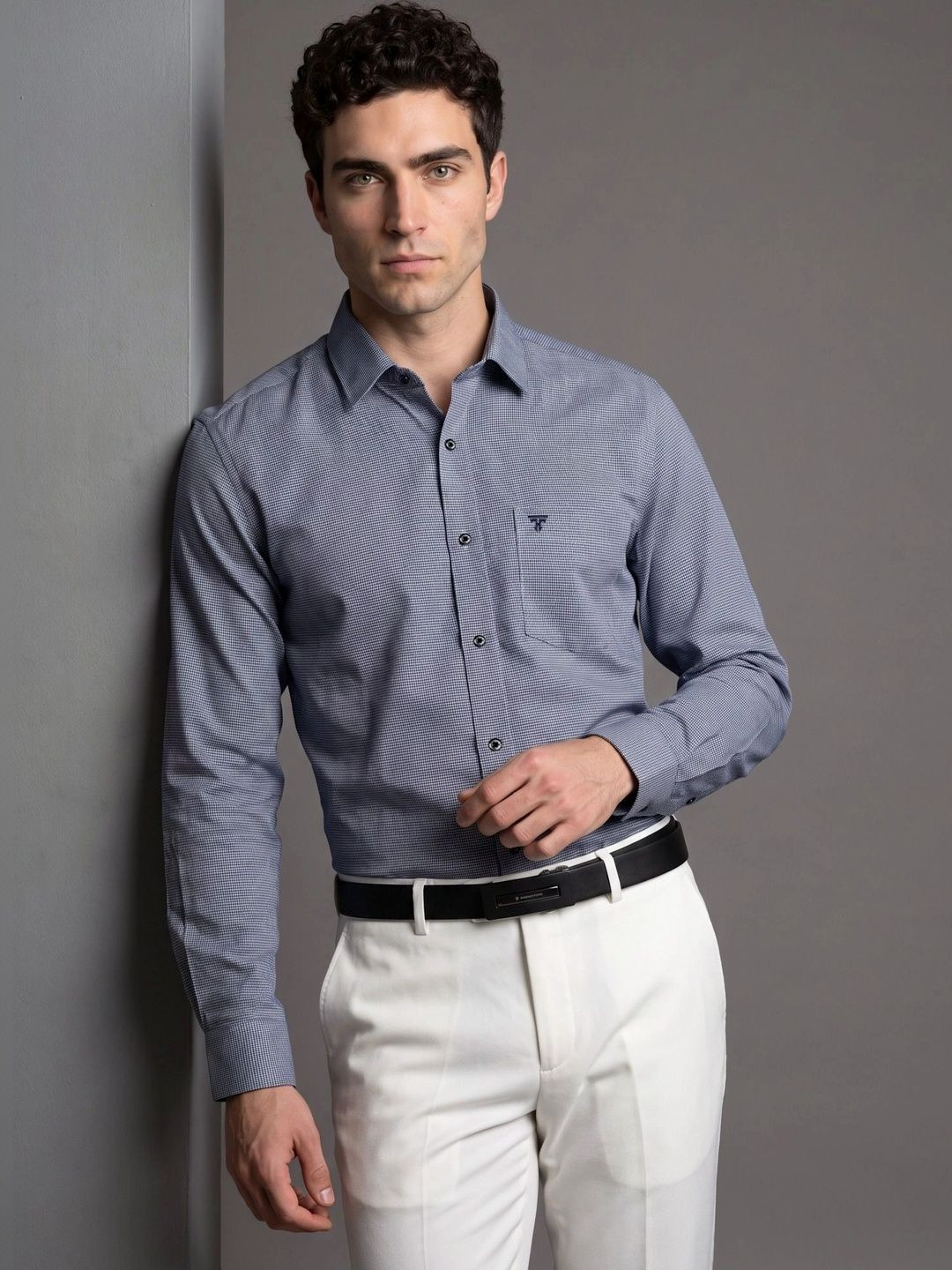 Hamercop Black Houndstooth Check Amsler Cotton Shirt