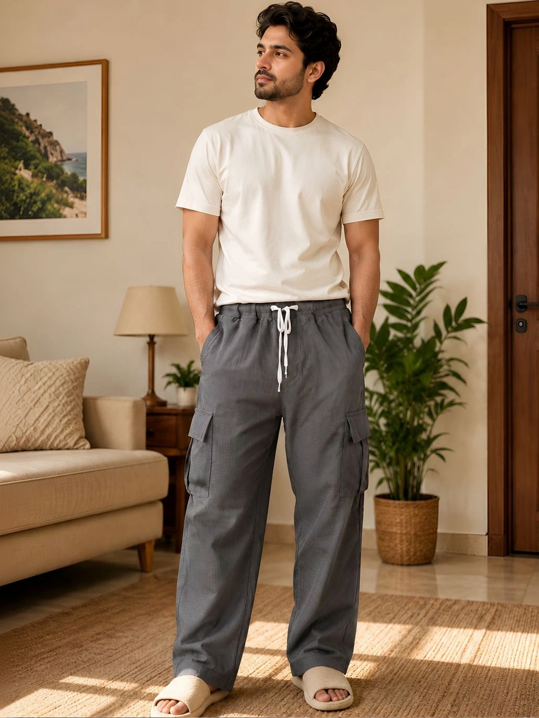 BAESD Men Relaxed Fit Textured Antimicrobial Cargos