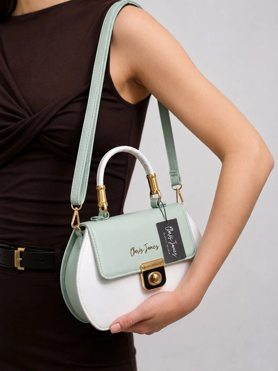 CLARIS JAMES Colourblocked PU Structured Handheld Bag