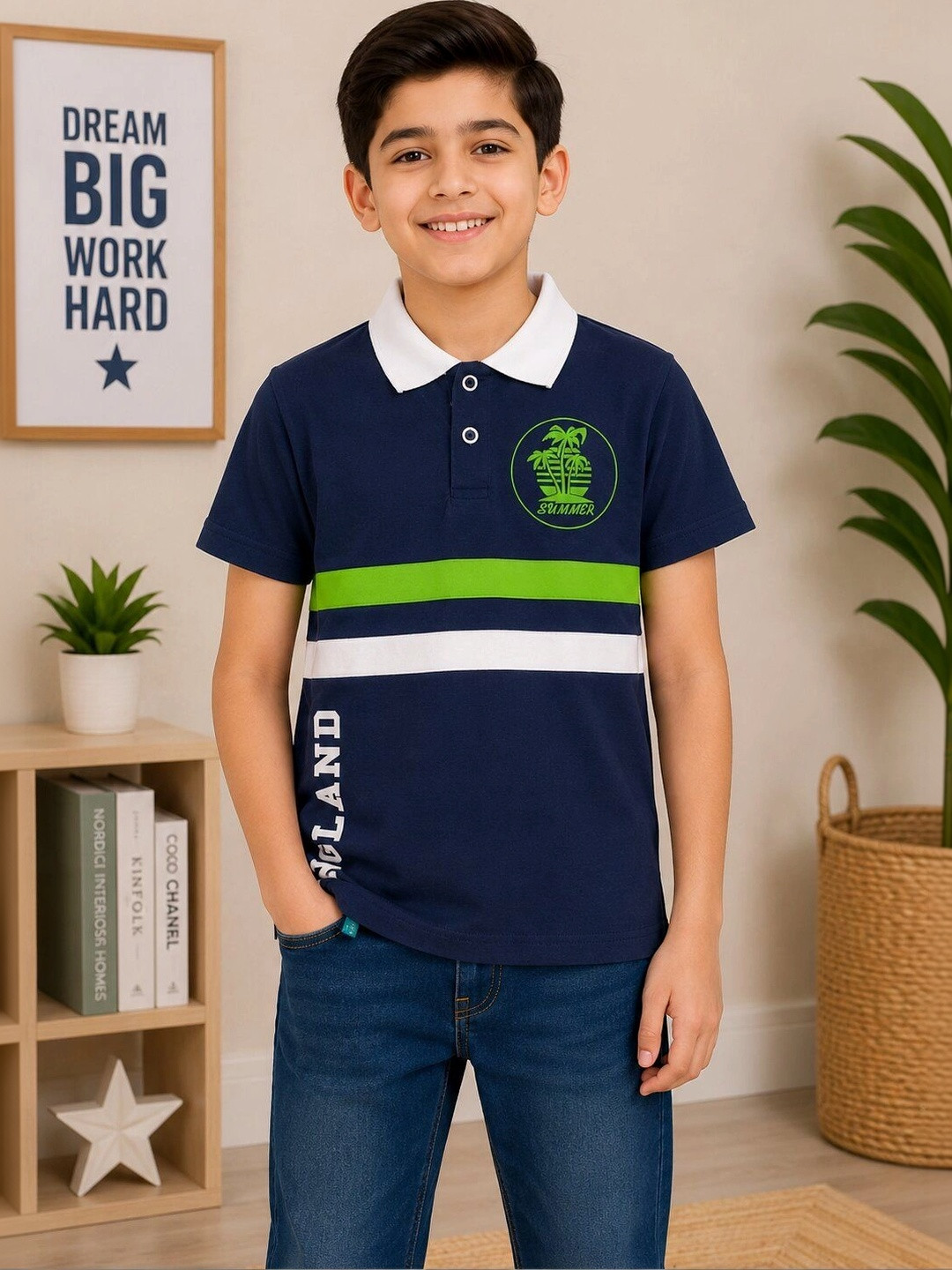 3PIN Boys Colourblocked Polo Collar T-shirt