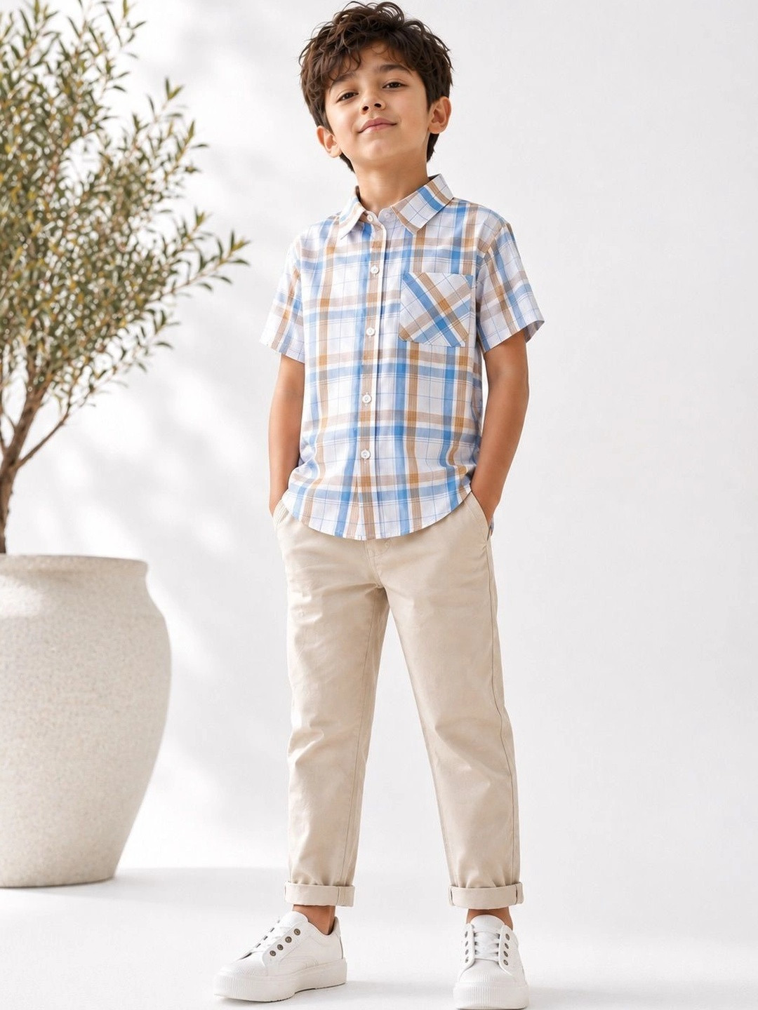 LABHKALA Boys Checked Casual Shirt