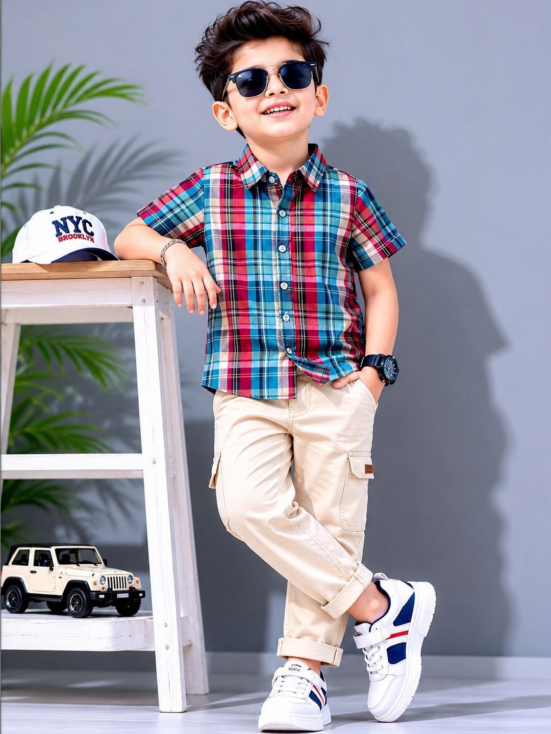 LABHKALA Boys Tartan Checks Checked Casual Shirt