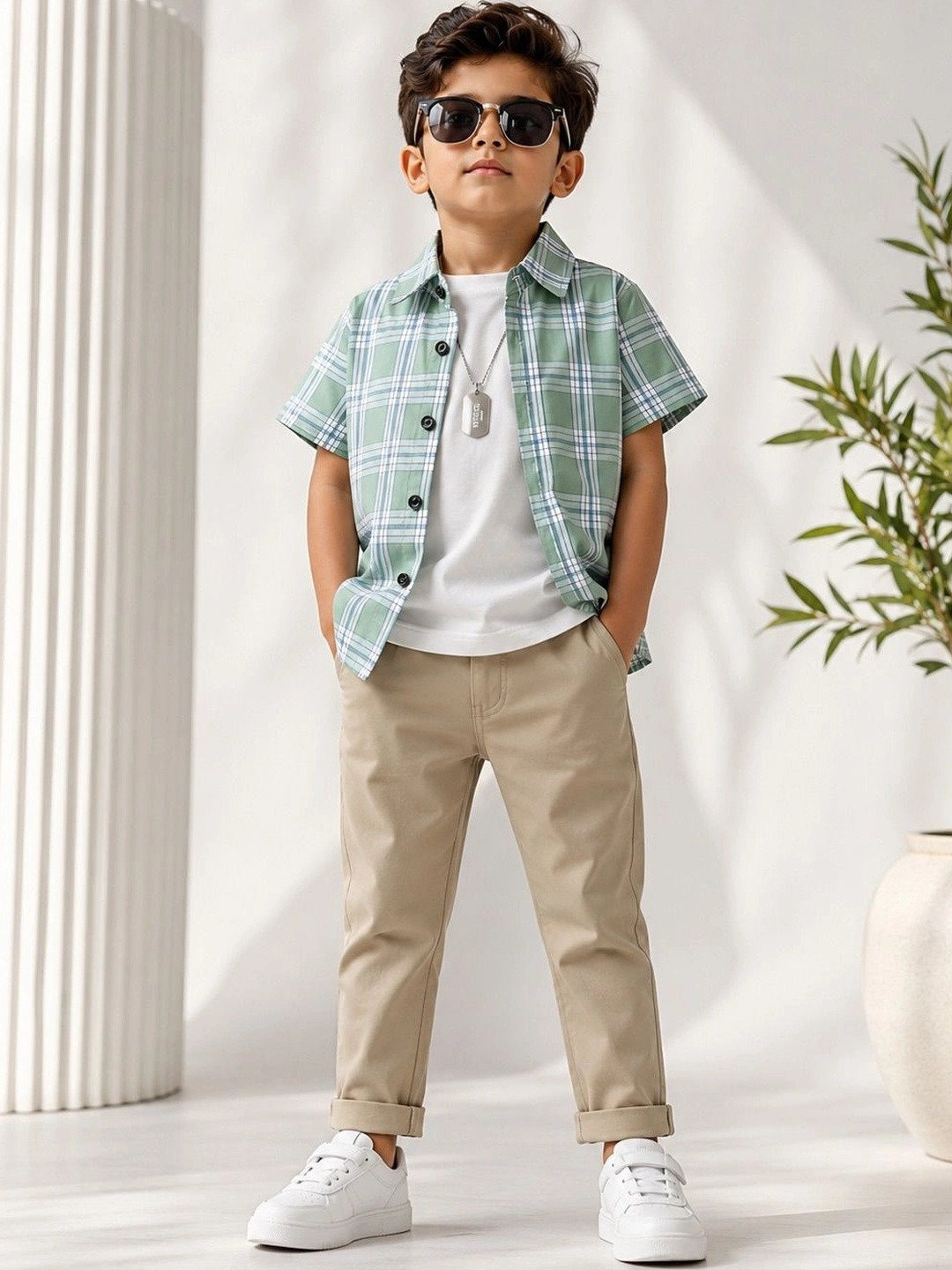 LABHKALA Boys Checked Casual Shirt