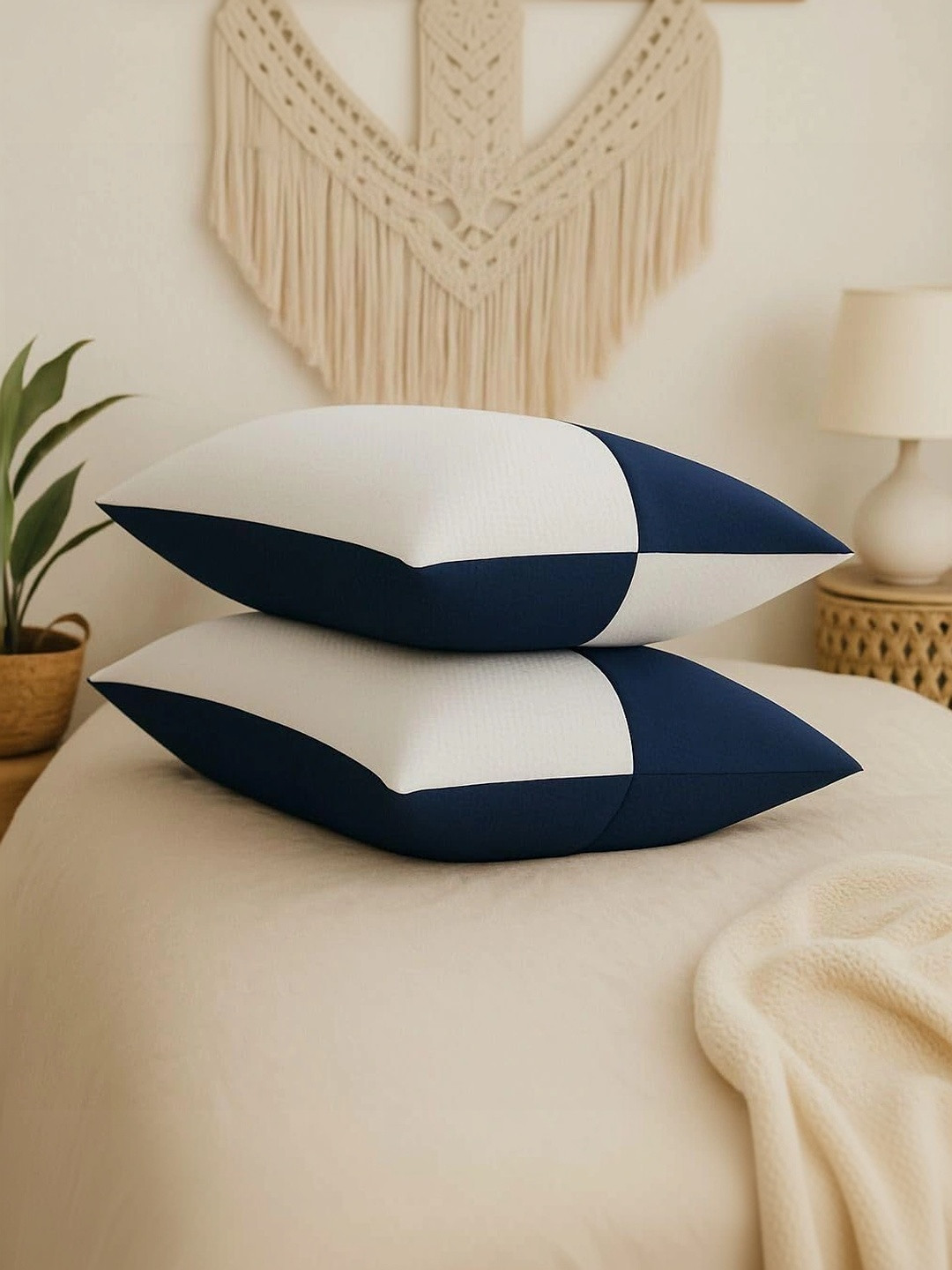 Myntra Elegant Homes Blue Set of 2 Fibre Filled Polycotton Sleep Pillow