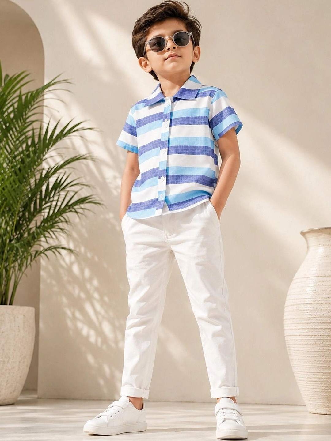 LABHKALA Boys Horizontal Stripes Striped Casual Shirt