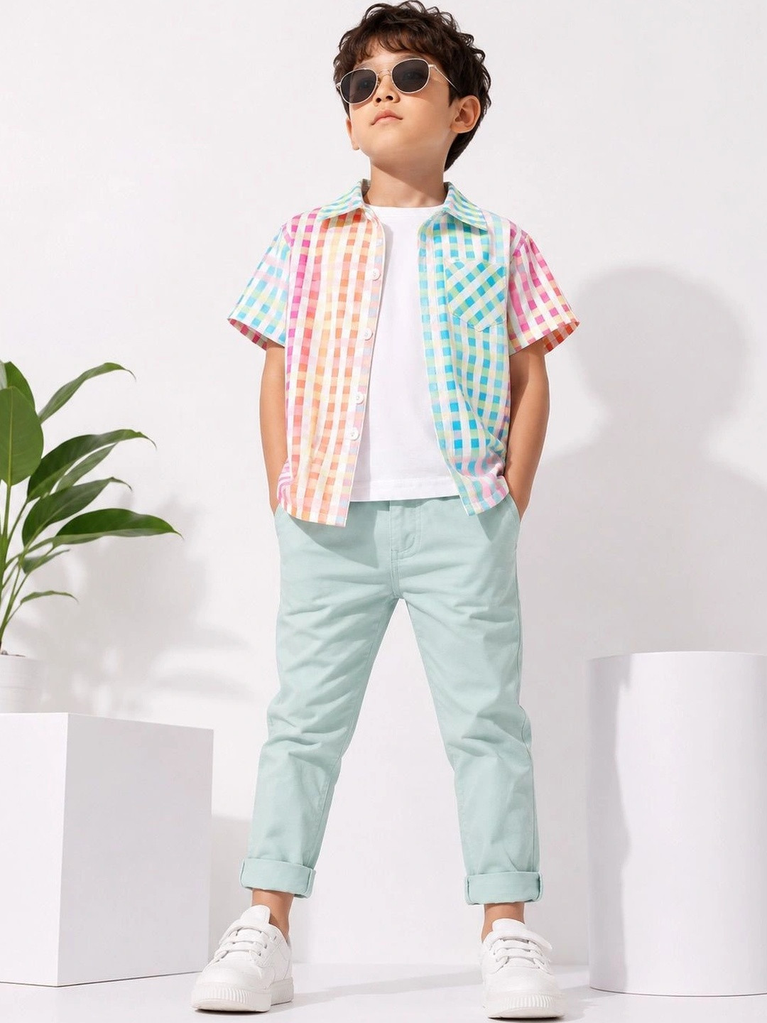 LABHKALA Boys Checked Casual Shirt