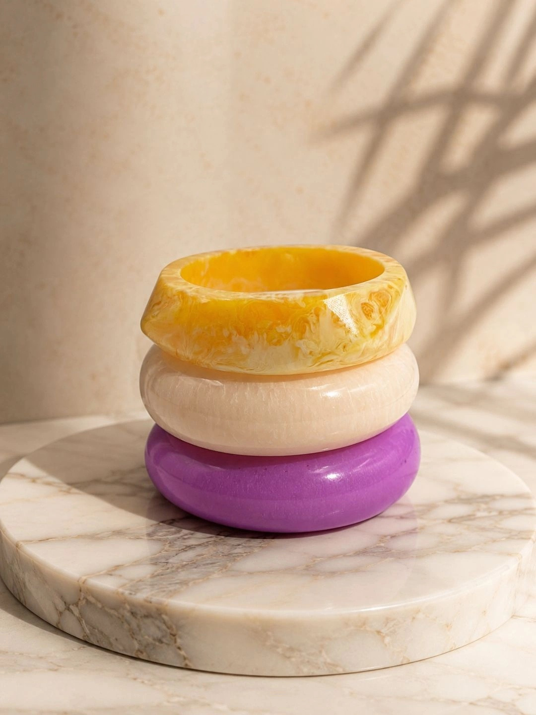 Sangria Pack Of 3 Marbled Swirl & Solid Resin Bangles