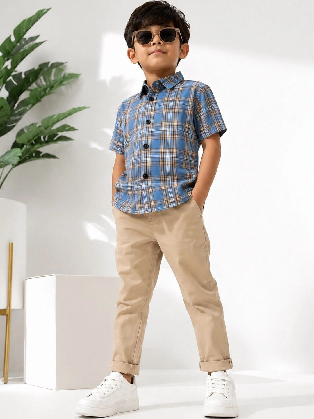 LABHKALA Boys Tartan Checks Checked Casual Shirt