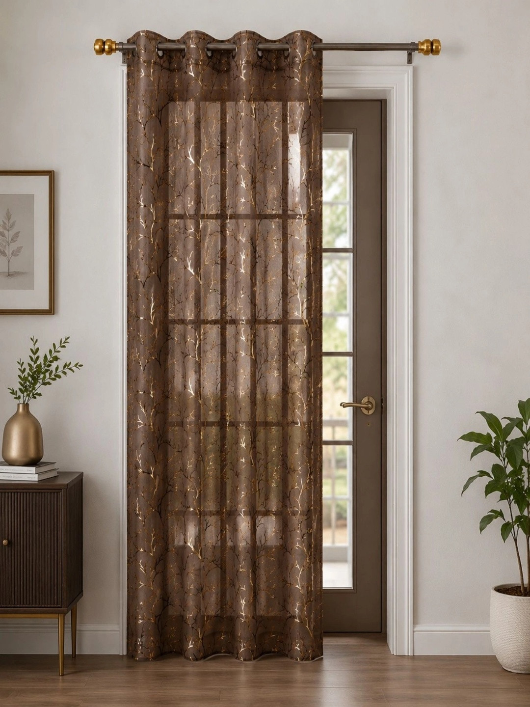 Aura Coffee Brown Set of 2 Sheer Door Curtain