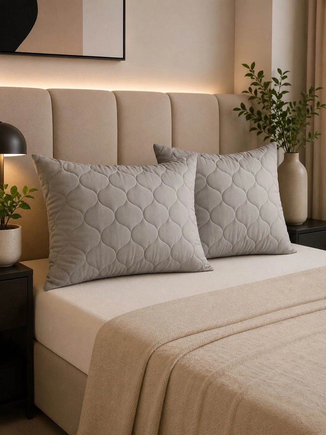 Myntra Elegant Homes Grey Set of 2 Fibre Filled Polycotton Sleep Pillow