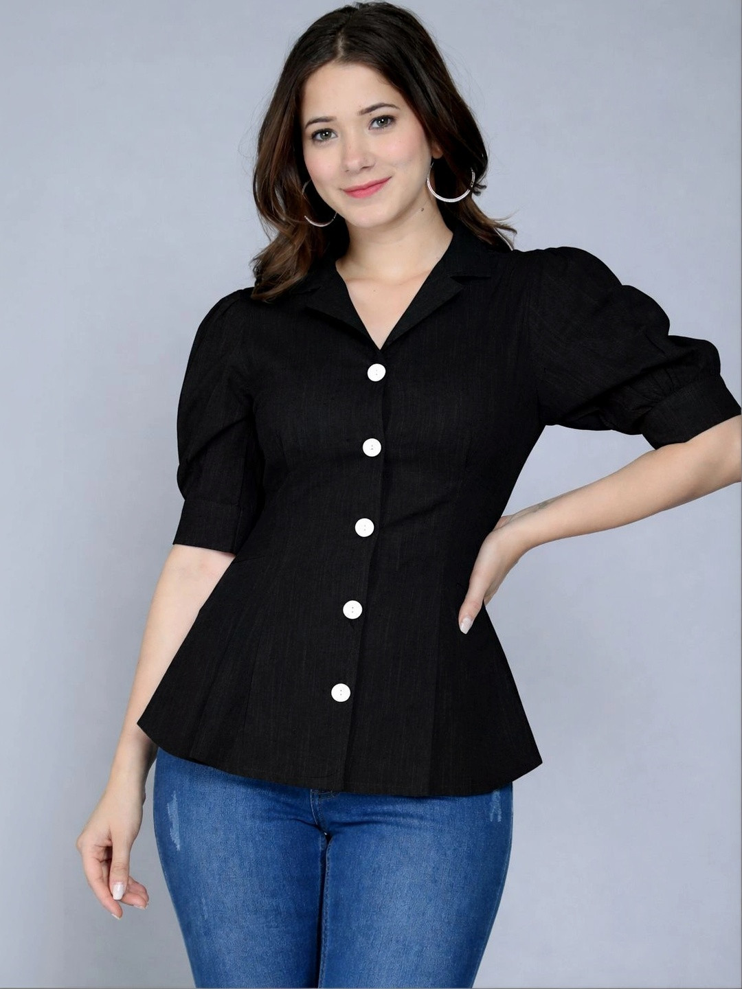 Sajyara Fashions Puff Sleeve Cotton Peplum Top