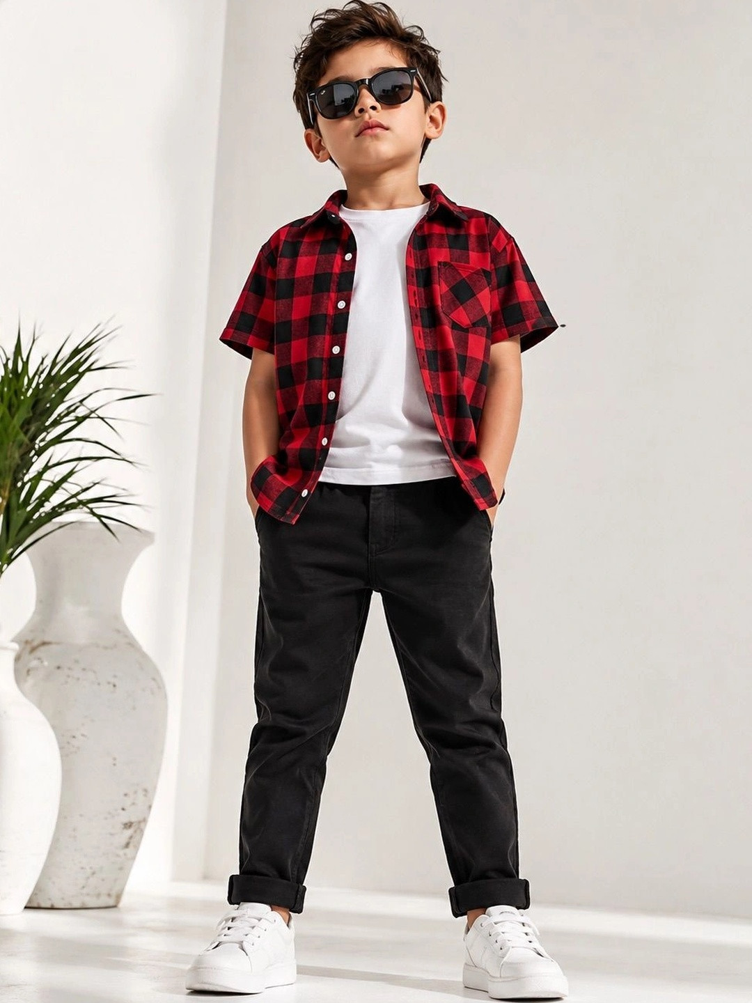 LABHKALA Boys Buffalo Checks Checked Casual Shirt
