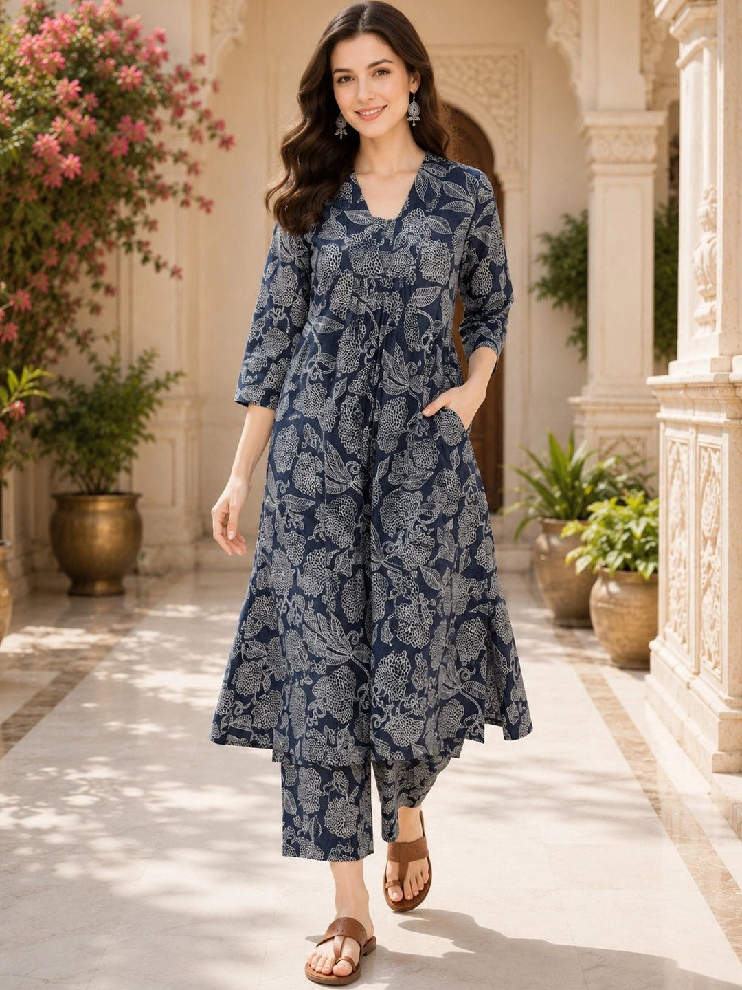 HIVA TRENDZ Women Floral Printed Empire Kurta with Palazzos