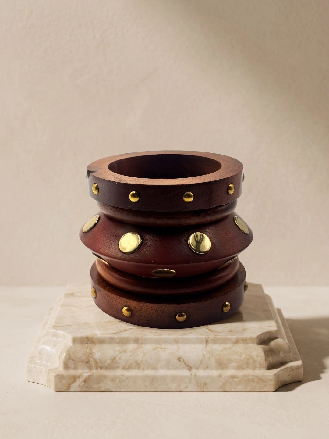 Sangria Stud-Embellished Wooden Stackable Bangles (Set Of 4)