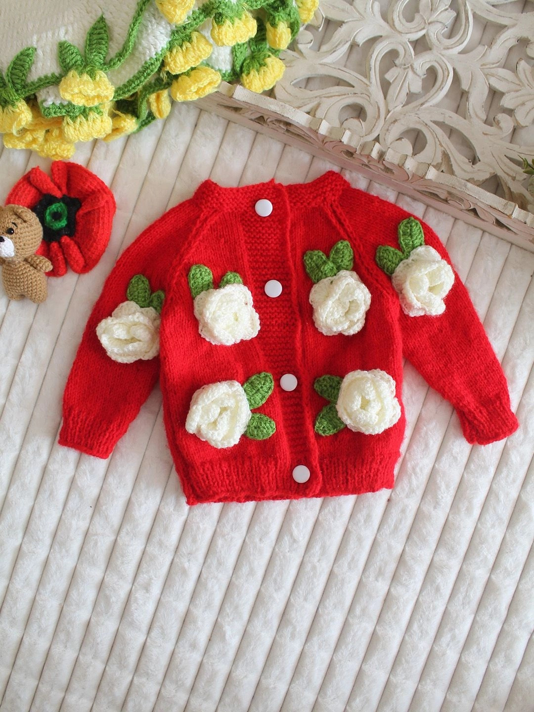Woonie Unisex Kids Embroidered Cardigan with Applique Detail
