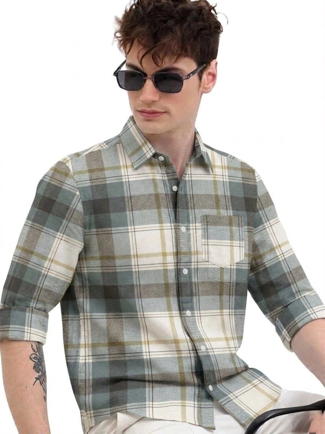 Falconwear Men Tartan Checks Checked Casual Shirt