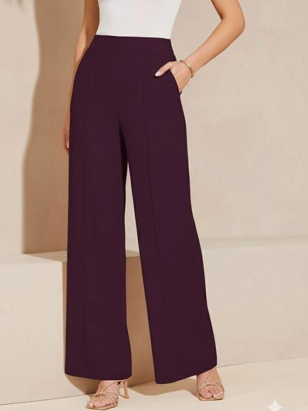 Gheiebvdo Women Relaxed Straight Leg Straight Fit Easy Wash Trousers