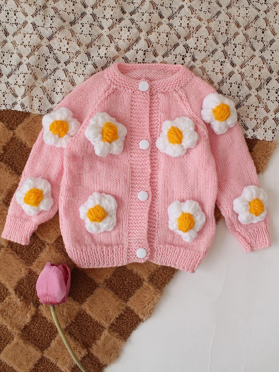 Woonie Unisex Kids Floral Cardigan with Applique Detail