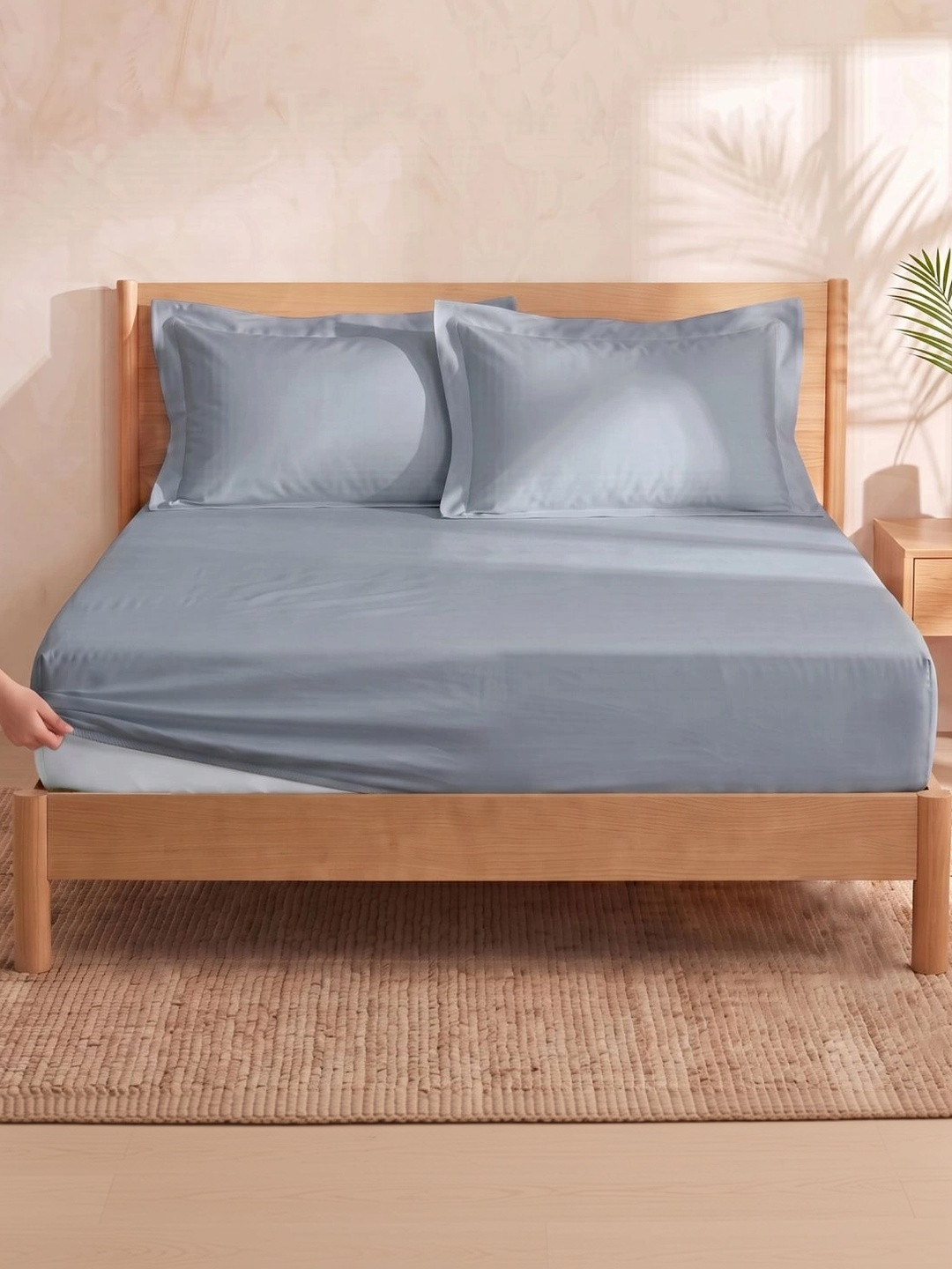Huesland Blue 300 TC Bedsheet with 2 Pillow Covers