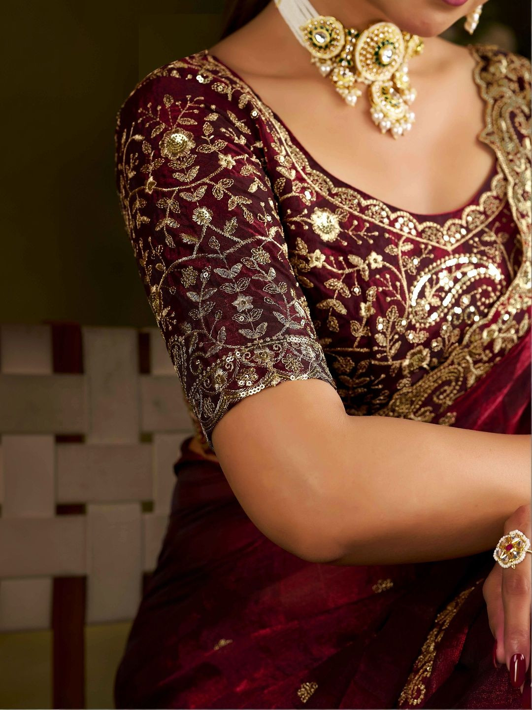 GRUHNAREE Woven Design Embroidered Satin Saree
