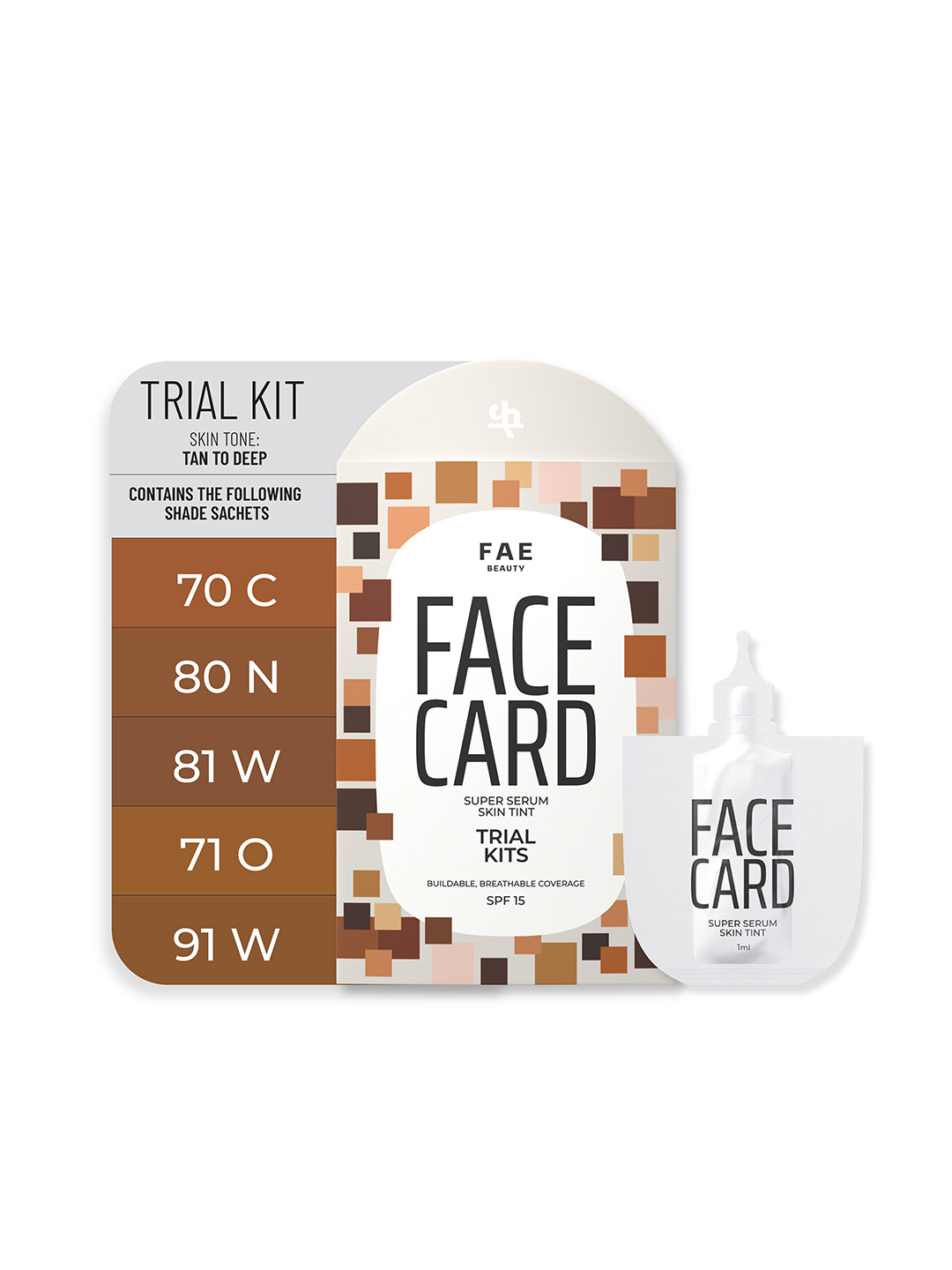 FAE BEAUTY Face Card 4 in 1 Super Serum Skin Tint Trial Kit | Set of 6 |Tan to Deep