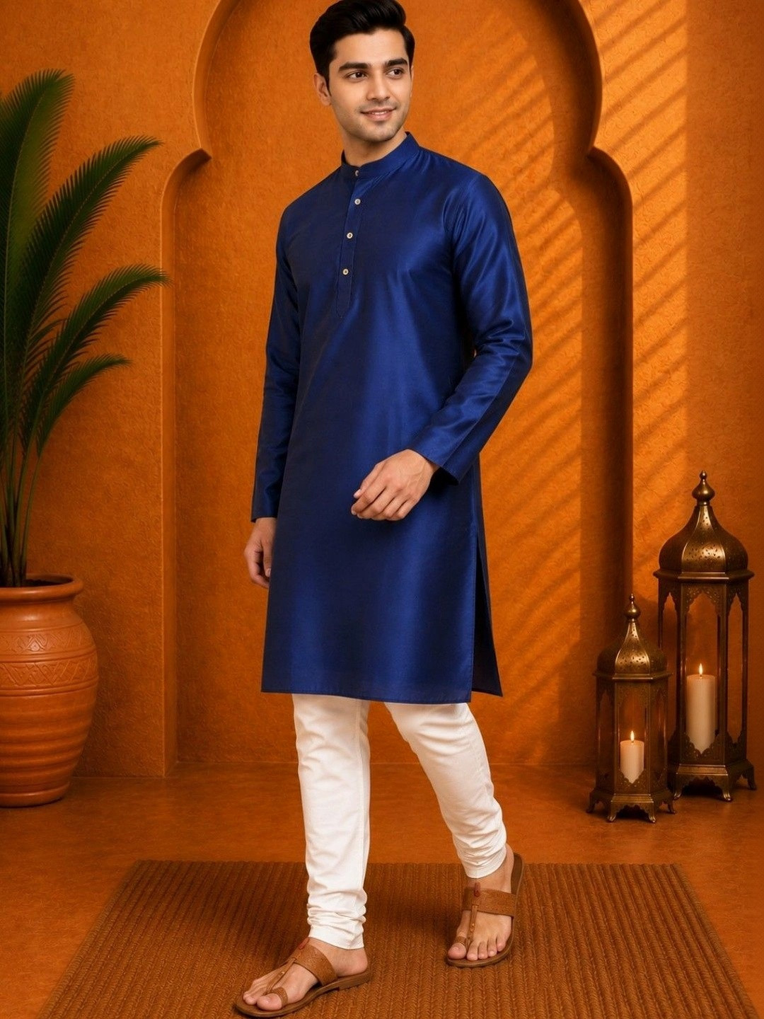 TATTVA Long Sleeves Mandarin Collar Thread Work Kurta