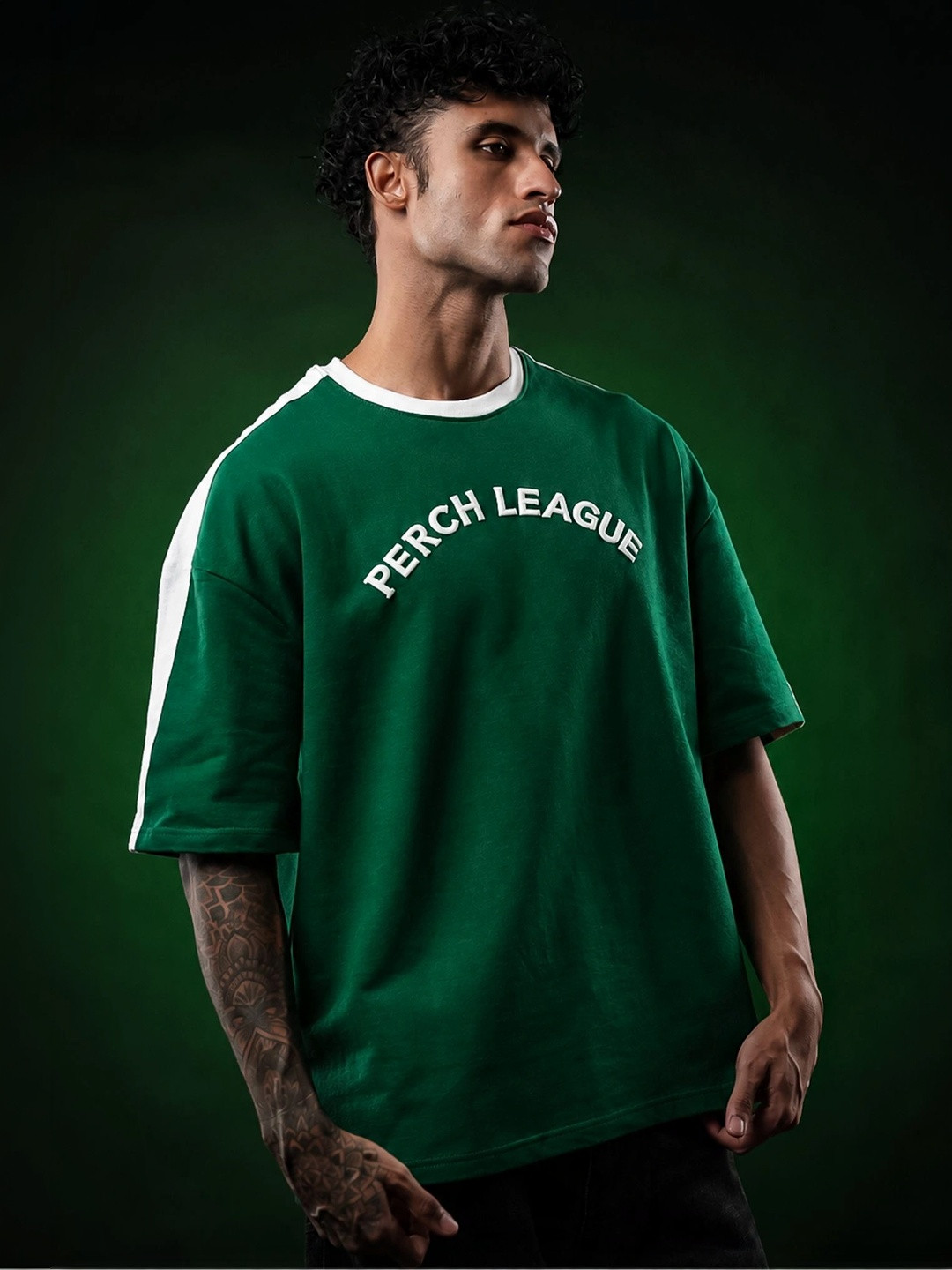 PERCH Men Typography Printed Drop-Shoulder Sleeves T-shirt