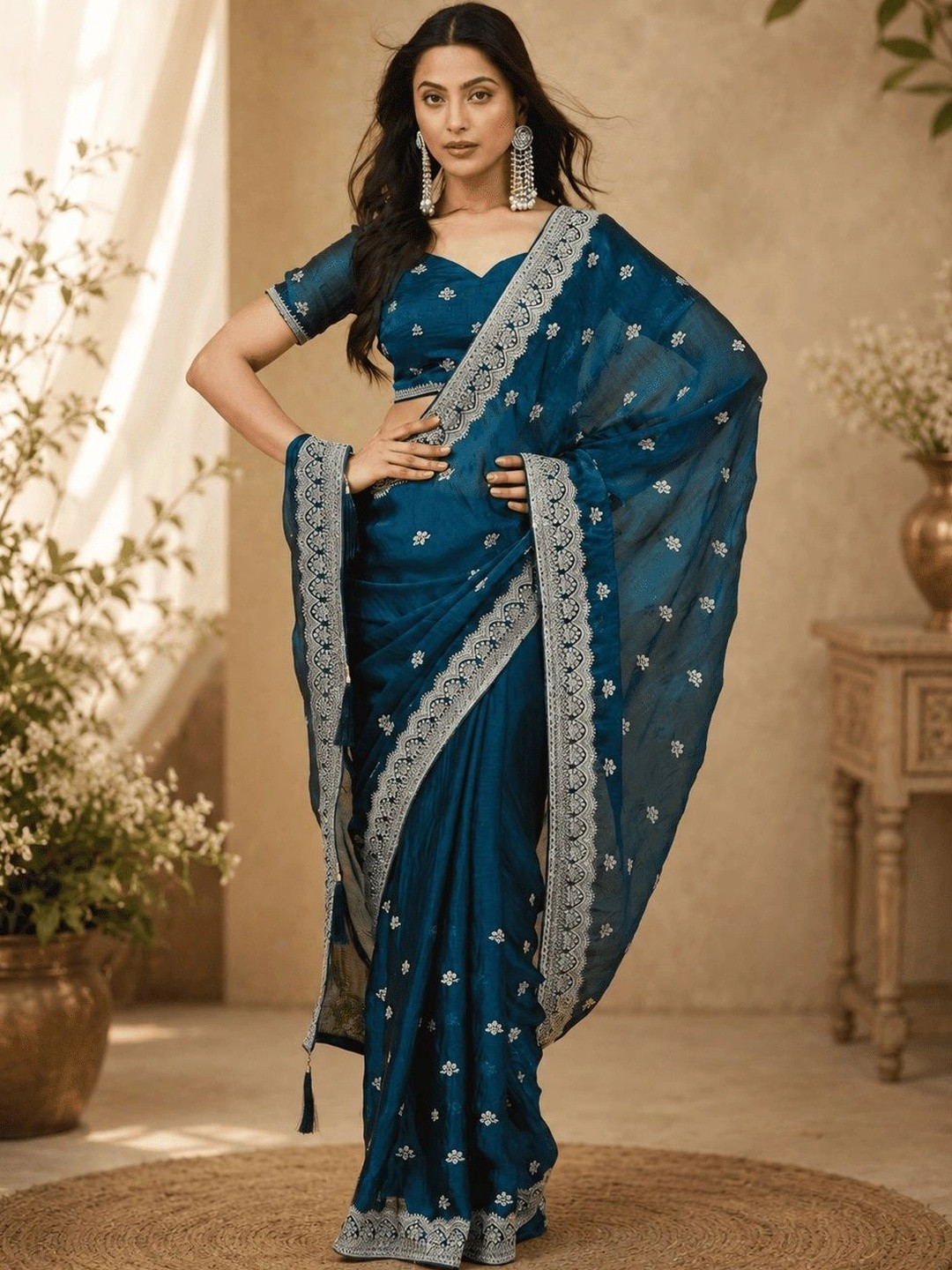 kasee Ethnic Motifs Embroidered Silk Blend Heavy Work Saree