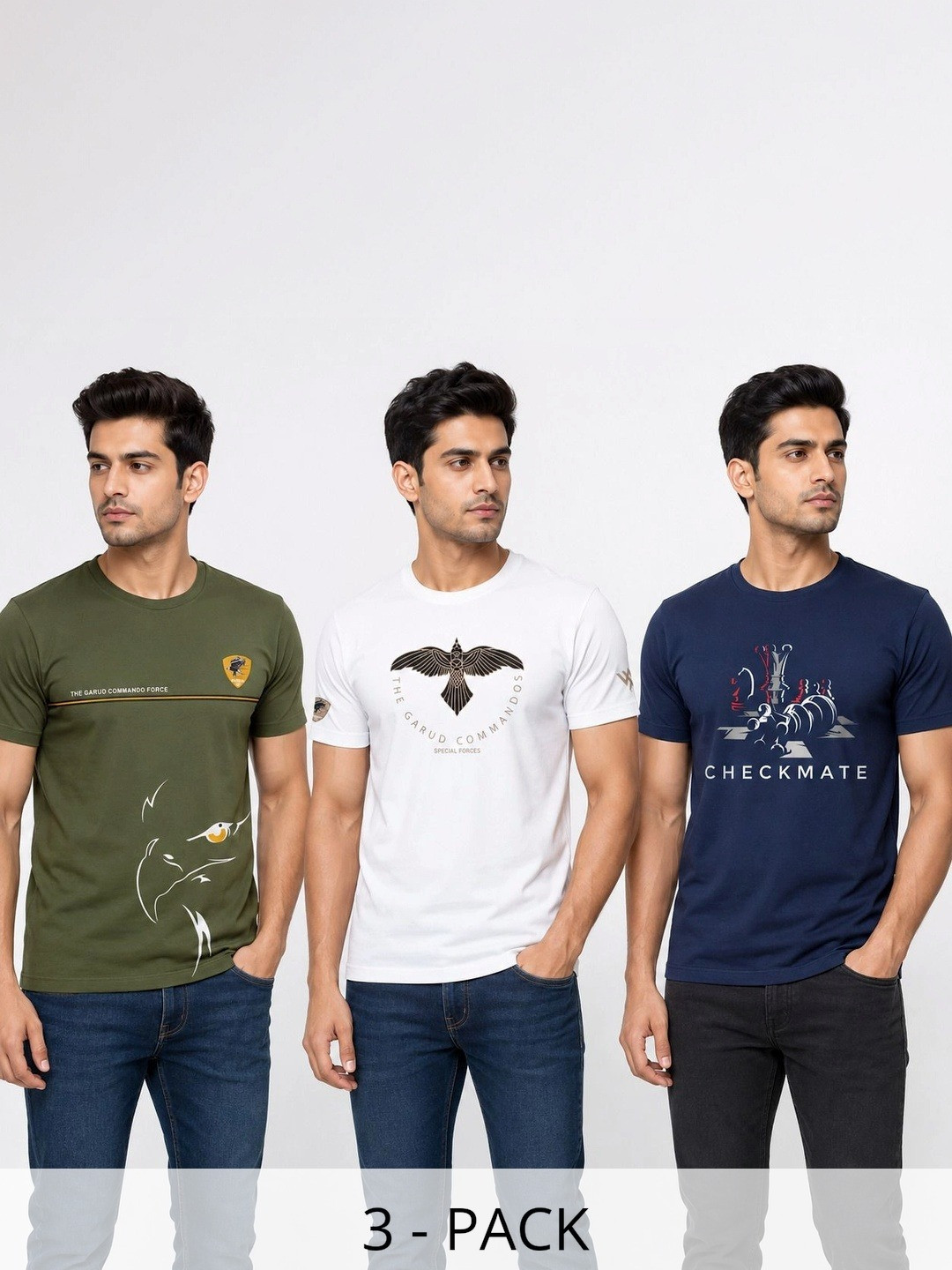 Warrior World Men 3 Printed Pure Cotton T-shirt