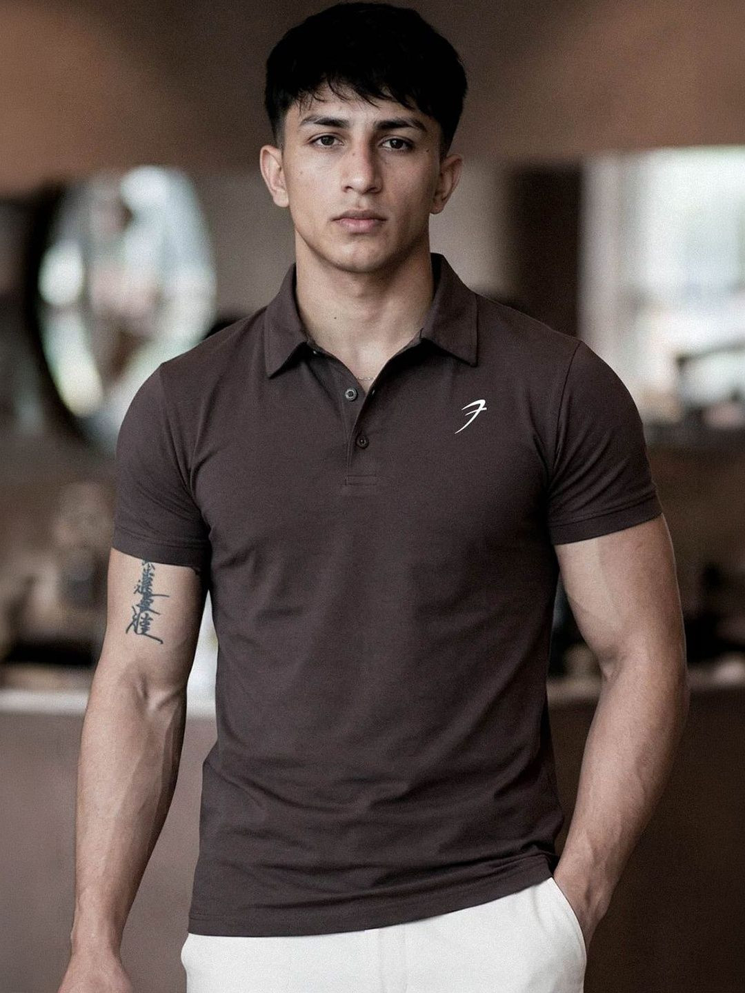 FUAARK Cotton Polo Collar Short Sleeves Slim Fit T-shirt