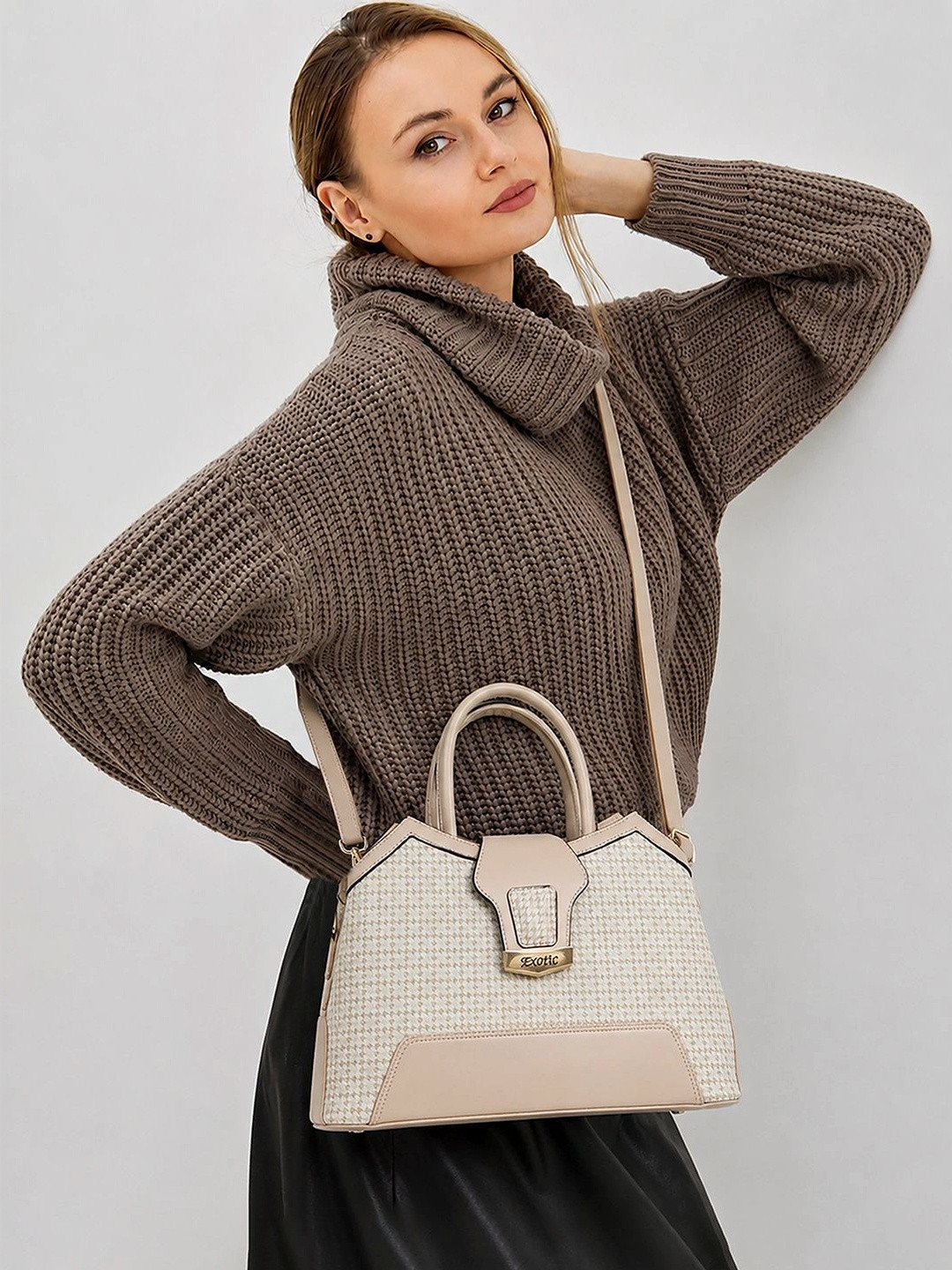 Exotic Checked Structured Handheld Bag