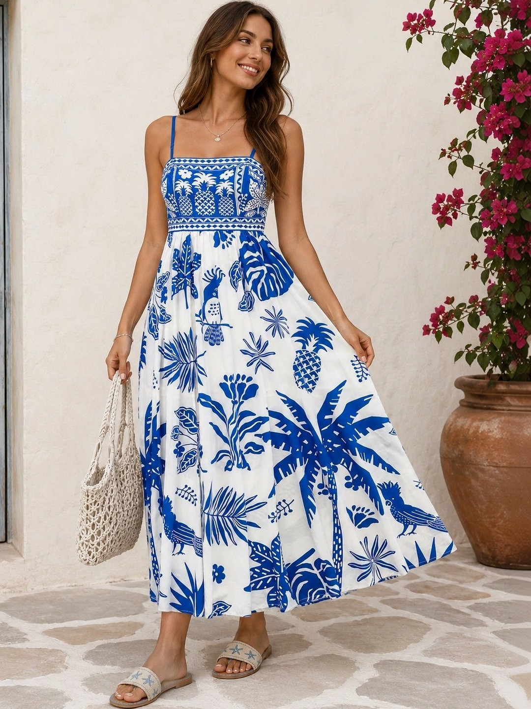 Twelve South Tropical Print Crepe A-Line Midi Dress