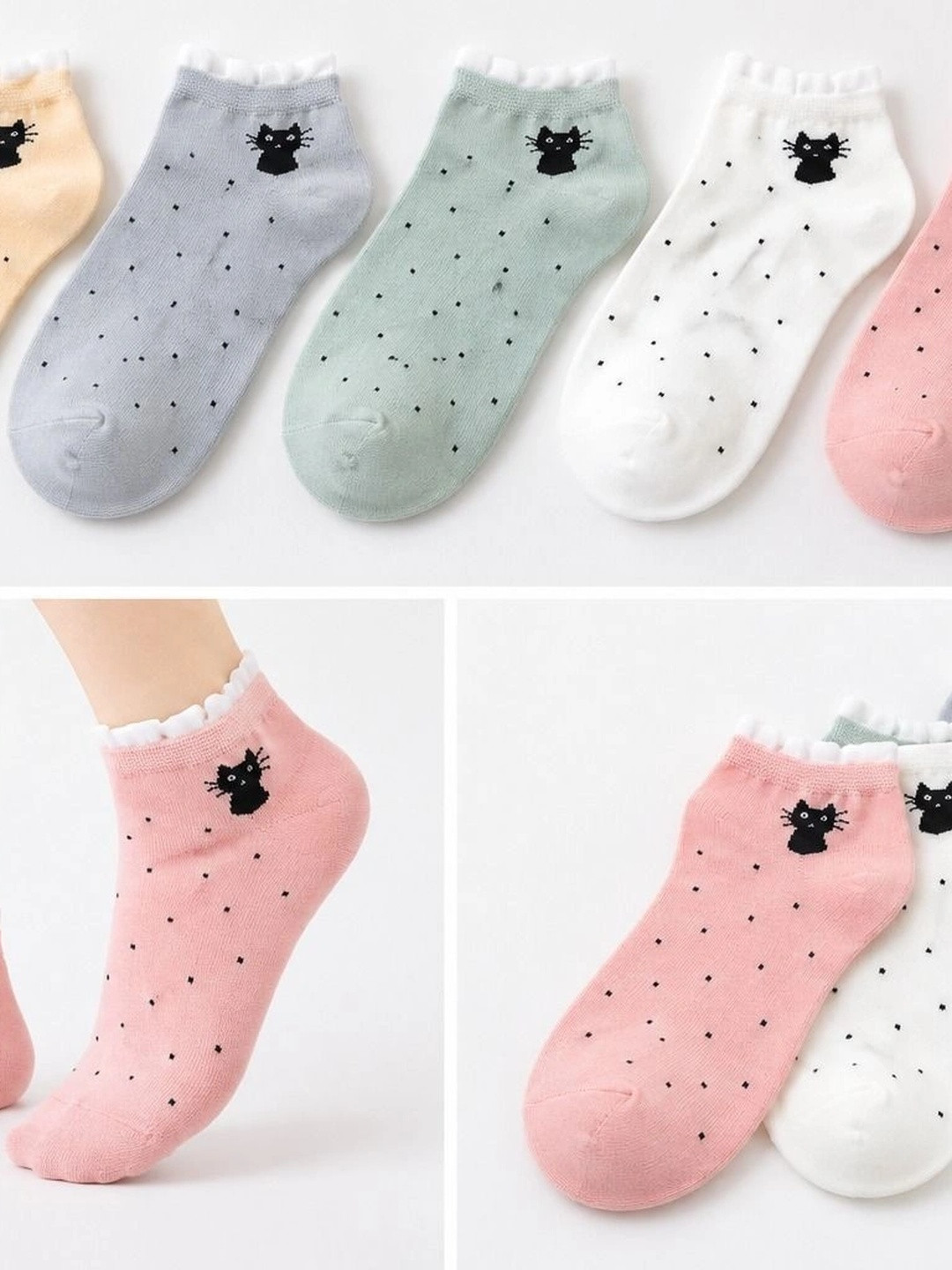 REDCARP Women Pack of 5 Cotton Patterned Ankle Length Socks