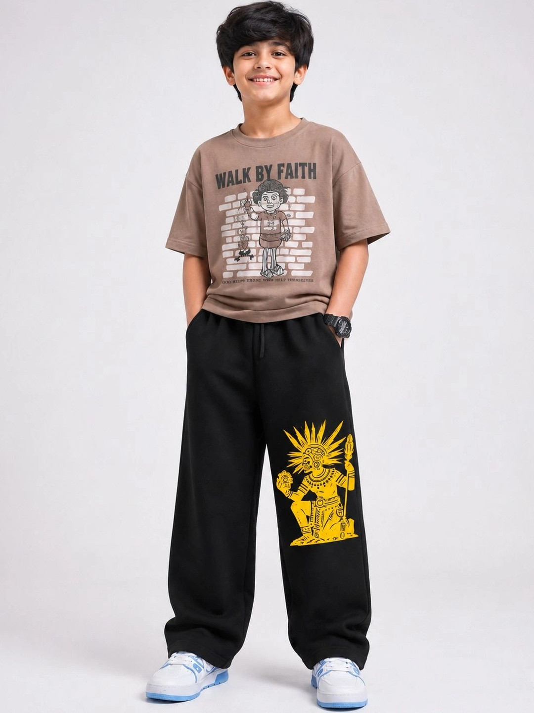 Pixel Punk Boys Baggy Graphic Print Track Pants