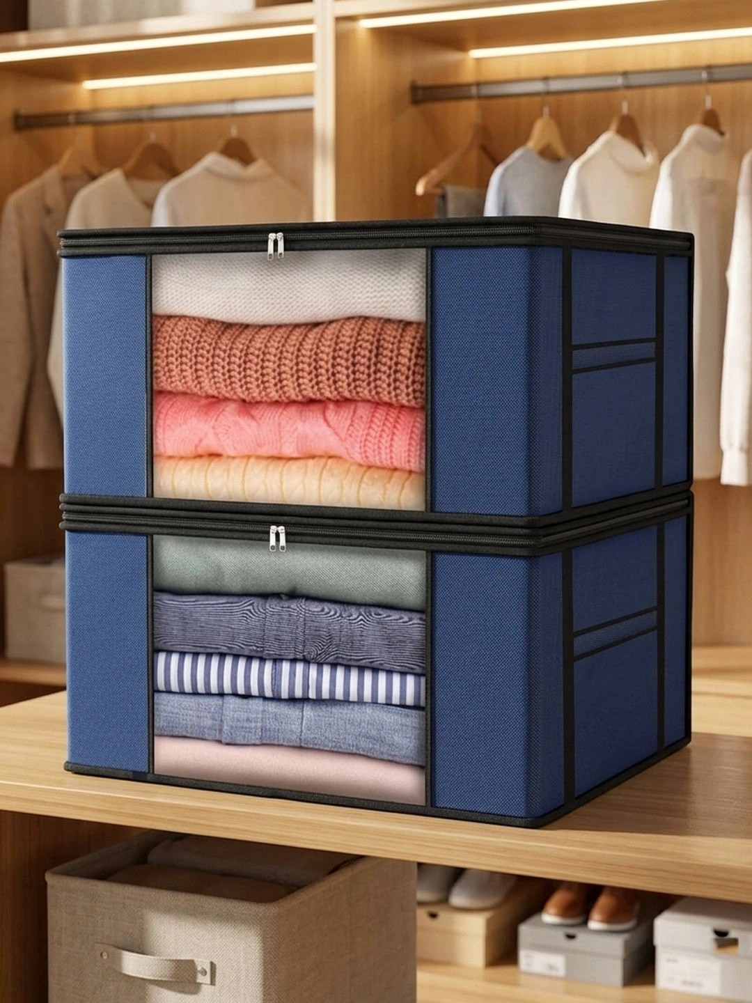 atorakushon Navy Blue Set of 2 Organisers For Clothes Storage Bags