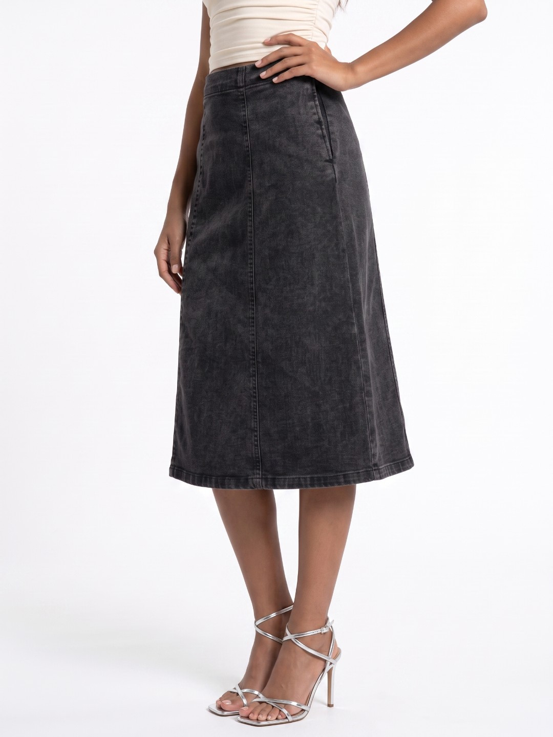 glitchez Women Washed Midi A-Line Skirt