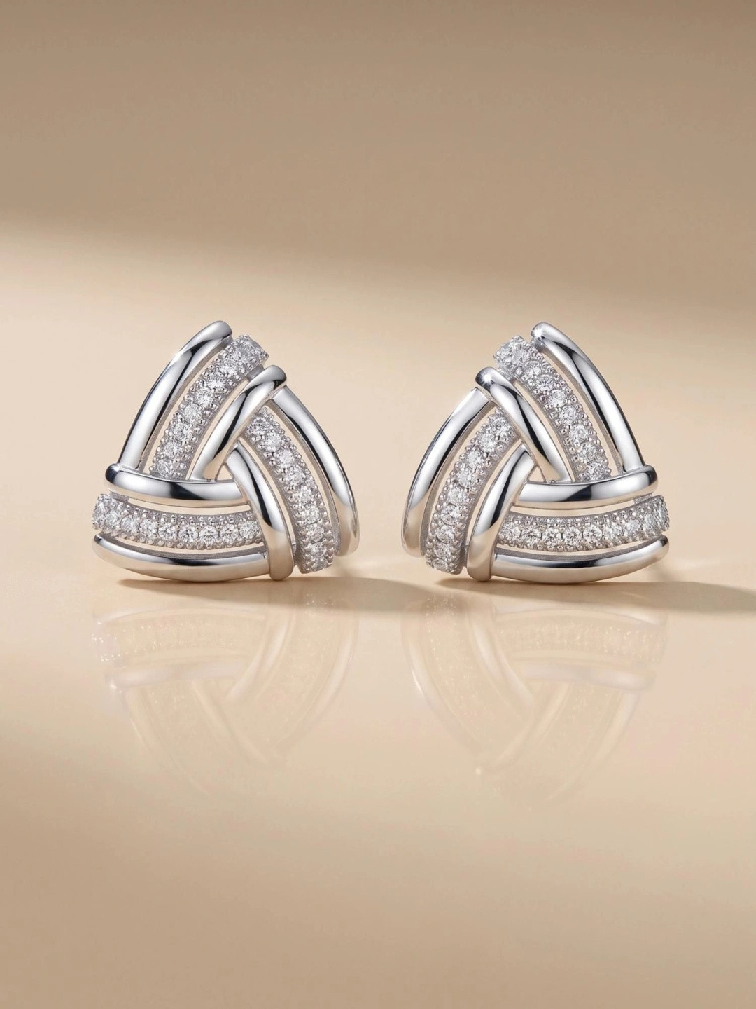 MYKI Silver-Plated Cubic Zirconia Studded Contemporary Studs Earrings