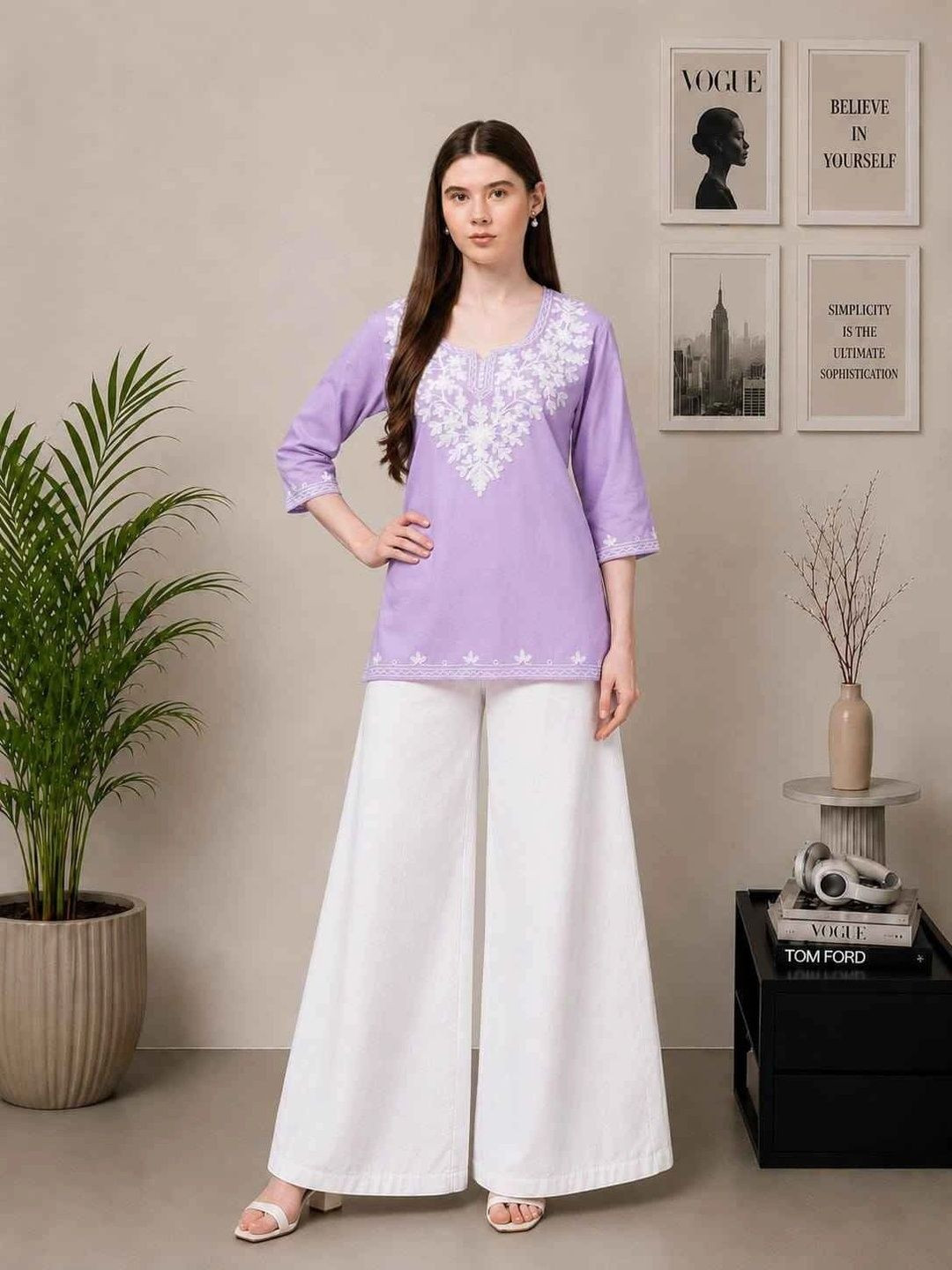 DIAMOND RUBY Women Ethnic Motifs Embroidered Regular Thread Work Kurti with Palazzos