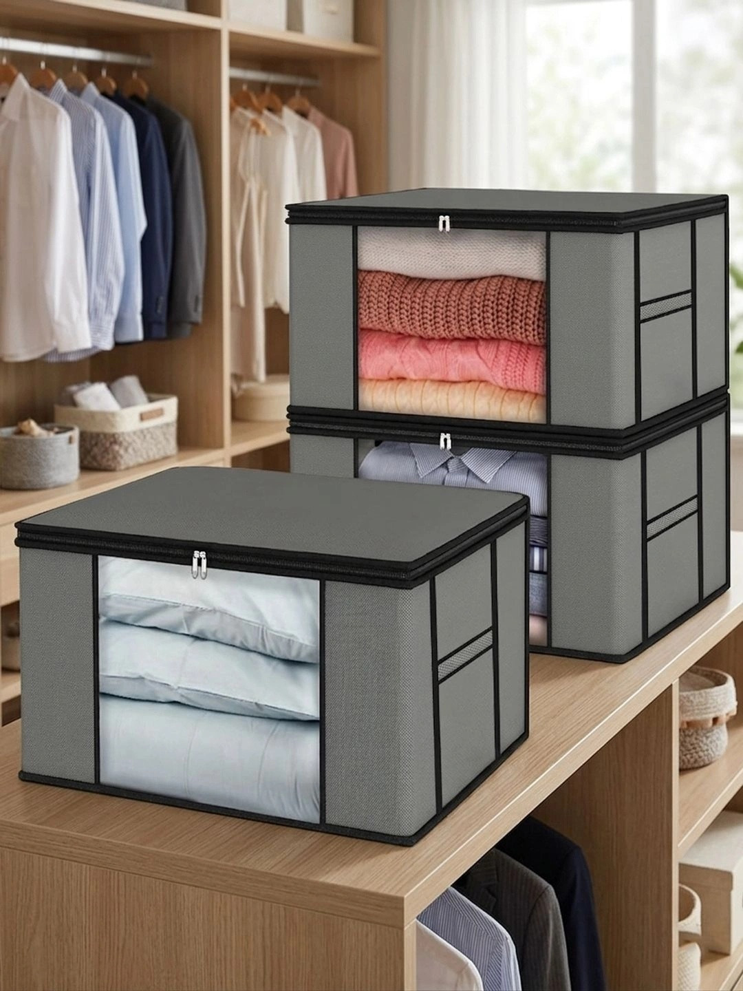 atorakushon Grey Set of 3 Organisers For Clothes Storage Bags