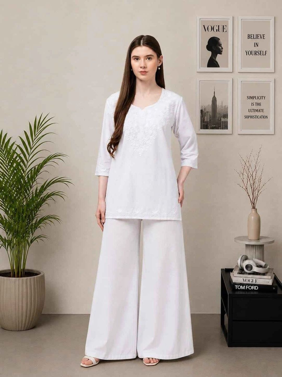 DIAMOND RUBY Women Ethnic Motifs Embroidered Regular Thread Work Kurta with Palazzos