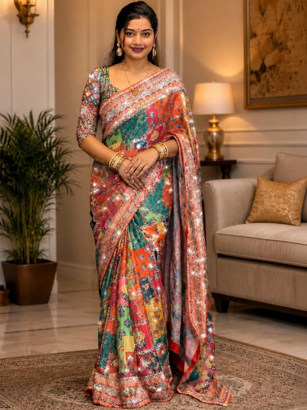 DJV Fashion Mirror Work Organza Saree
