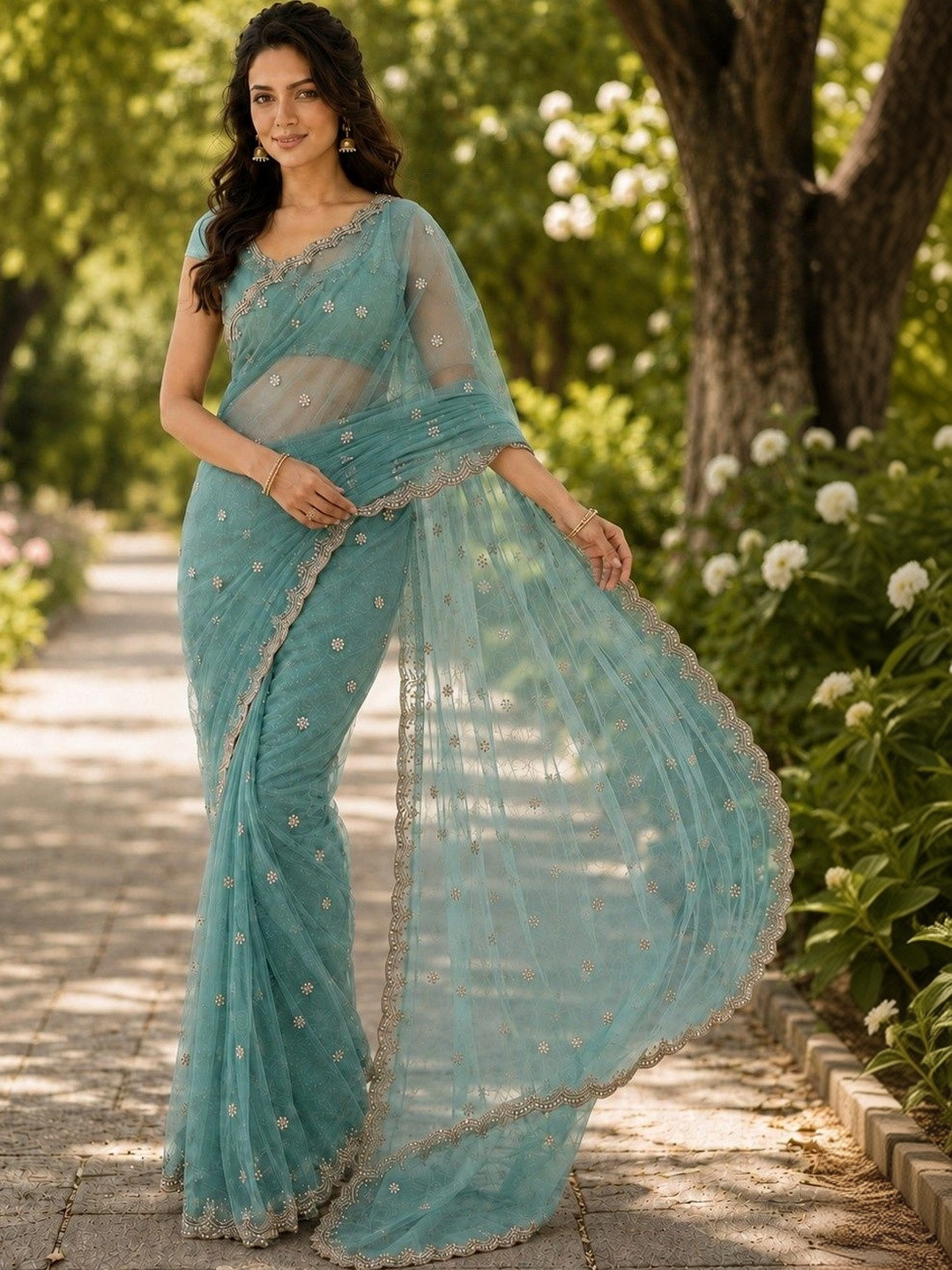 SUKRITI AND AKRITI Embellished Embroidered Tissue Saree