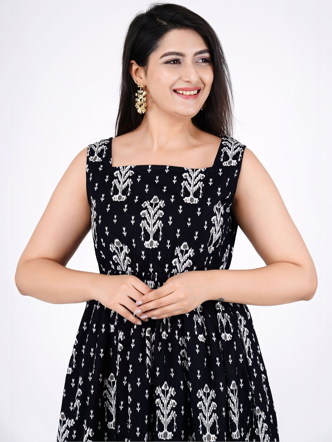 PRADHRUHE Ethnic Motifs Print Fit & Flare Midi Dress