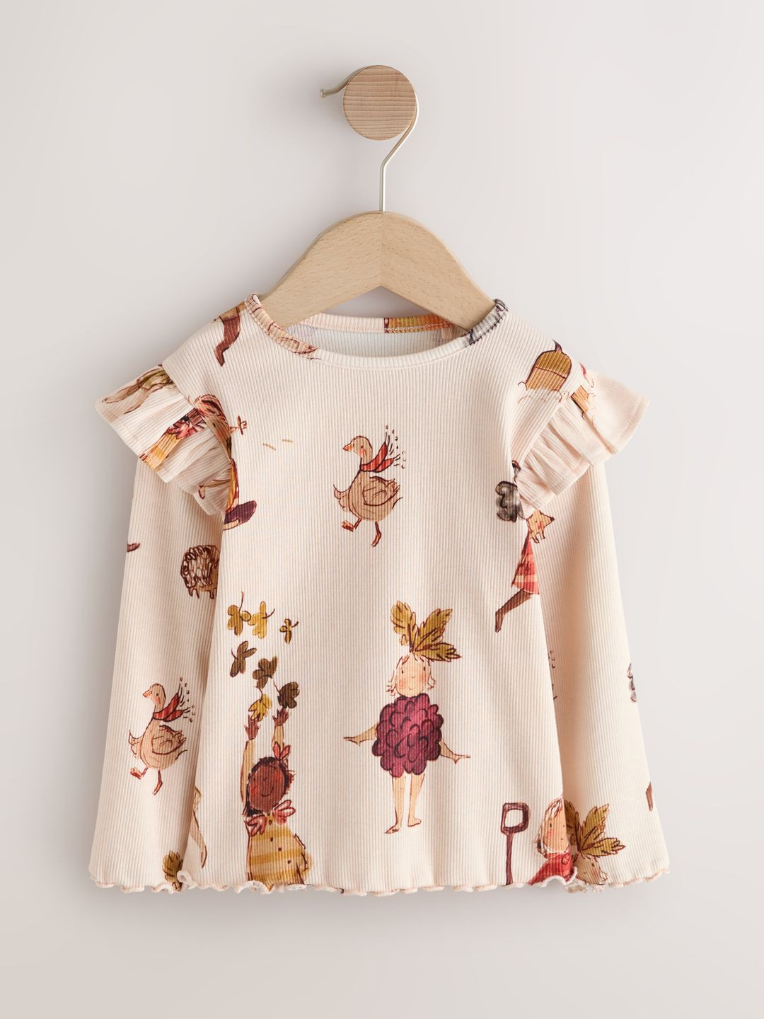NEXT Girls Round Neck Long Sleeve Printed Cotton Top