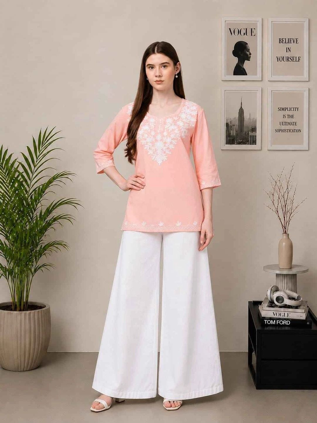 DIAMOND RUBY Women Ethnic Motifs Embroidered Regular Thread Work Kurta with Palazzos