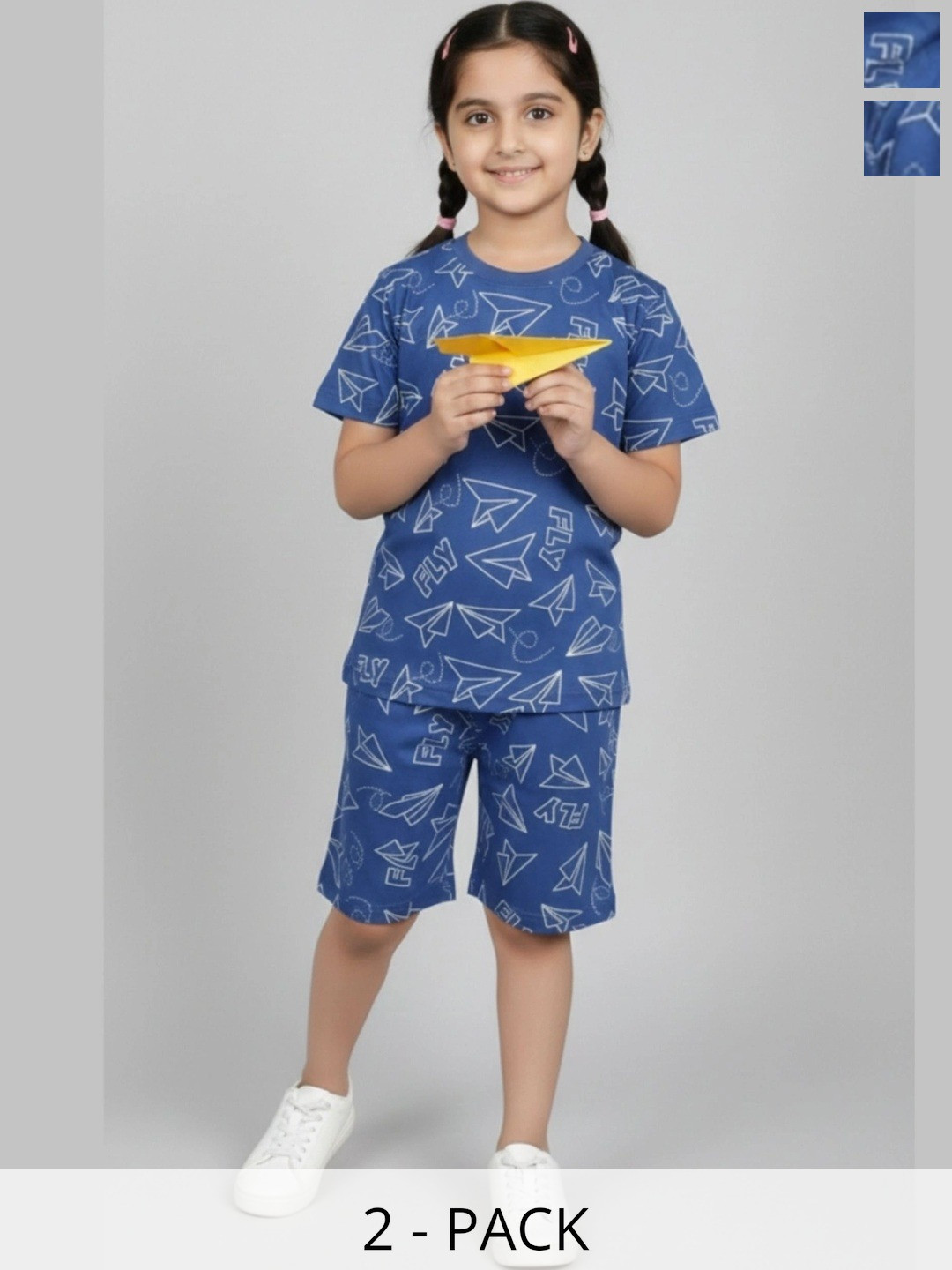 BURBN Girls Pack of 2 Conversational Printed Pure Cotton Night suit