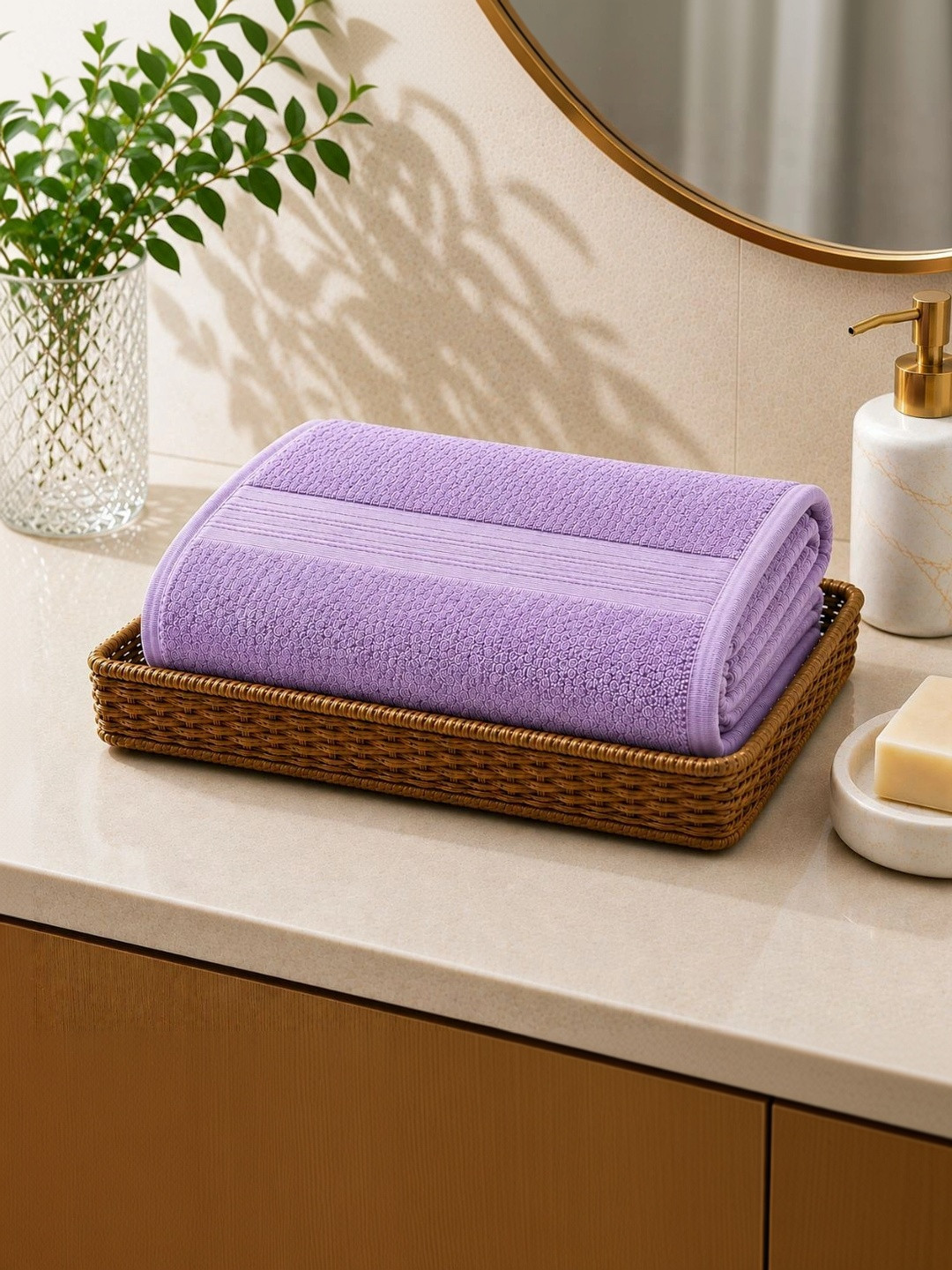 QUARCK Purple 1 Striped Cotton 480 GSM Bath Towel